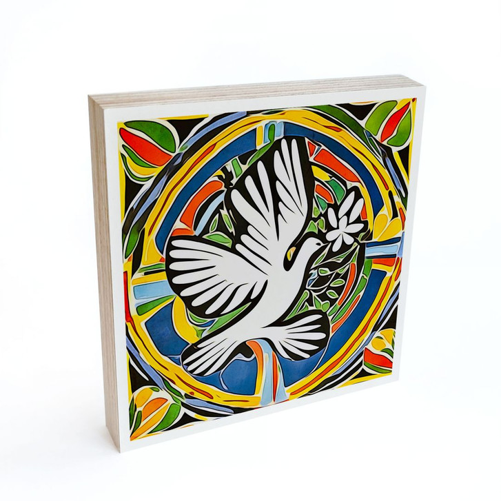Holzbild zum Hinstellen - Bunte Friedenstaube - Inspiriert von Matisse - Zamart  - 15x15cm - WA388408