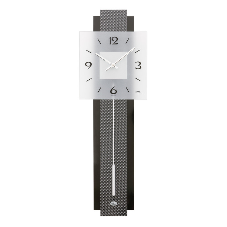 Pendelwanduhr Carbon-Applikation auf Holzrückwand mit schwarzen Applikation - UG100875