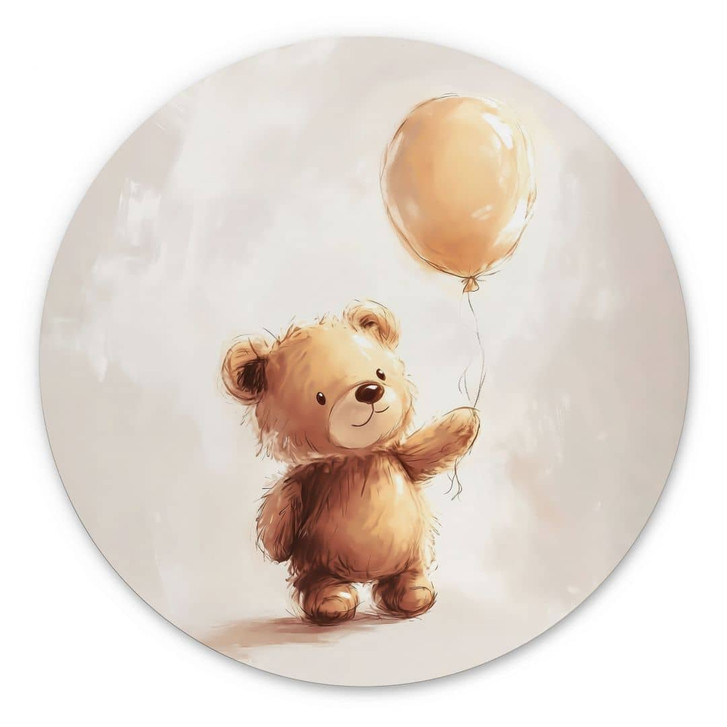Wandbild Kleiner Teddybär mit Luftballon - Magnusson - Alu-Dibond Rund - WA436799