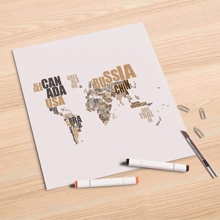 Folienbogen (30x30cm) - World Map - Braun - CR106997