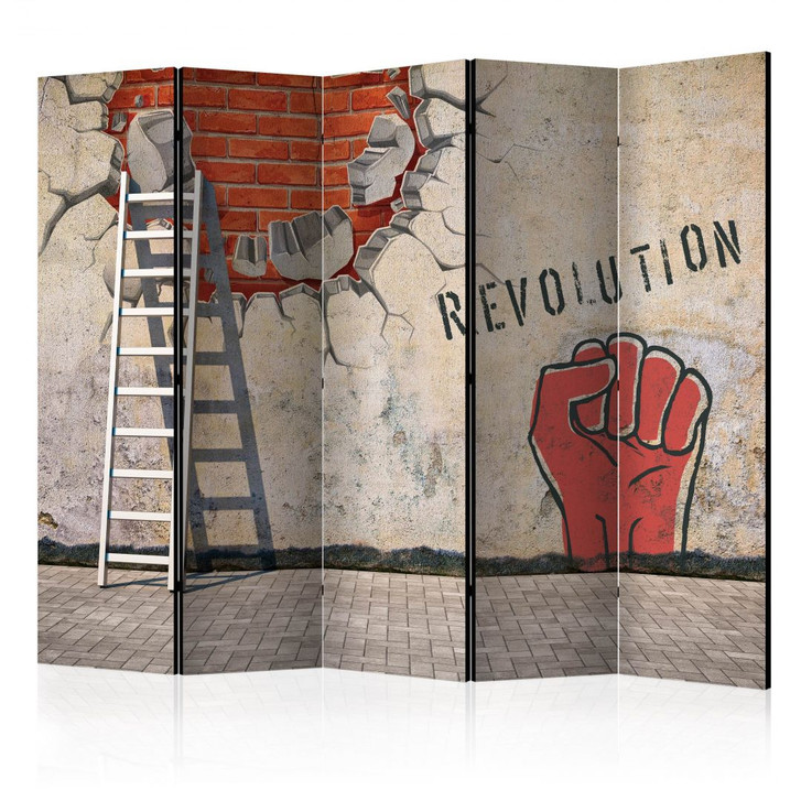Paravent, Raumteiler freistehend, Trennwand - Unsichtbare Hand der Revolution , 5-teilig - 225 x 172 cm - WA456075