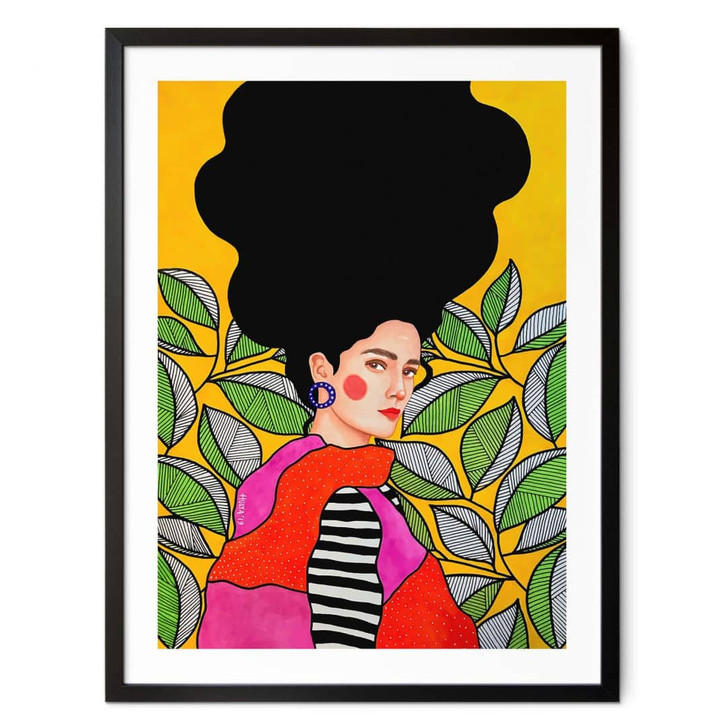 Poster Frau mit grün-weissen Blättern - Hülya - WA408553