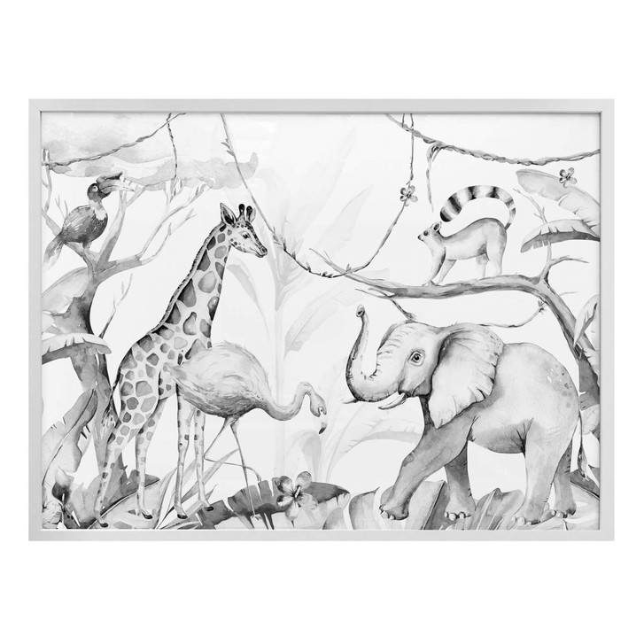 Poster Kvilis - Tierfreunde im Dschungel - schwarz-weiss - WA304600