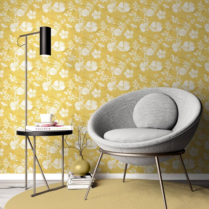 Vliestapete, Blumenmotivtapete La Terrasse gelb, beige - WA493022