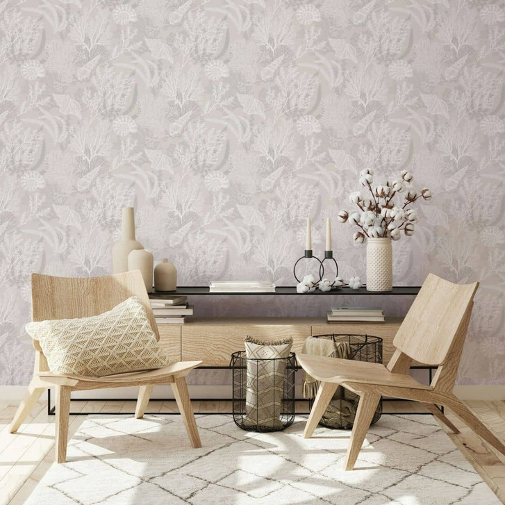 Vliestapete in weiss, beige Muscheln Unterwasser Grafisch Natur - WA446045