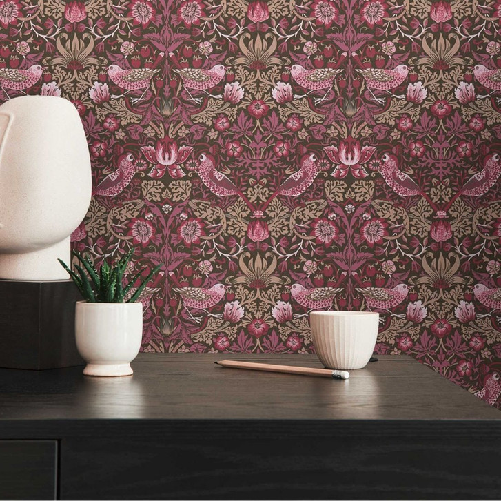 Vliestapete mit Blumen-Muster Lila Rot - Tapete mit Vögeln mit Tieren - WA506526