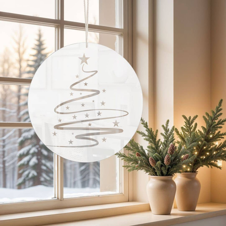 Acrylglasbild, Fensterbild zum Aufhängen Weihnachtsbaum Line Art - Rund - WA415703