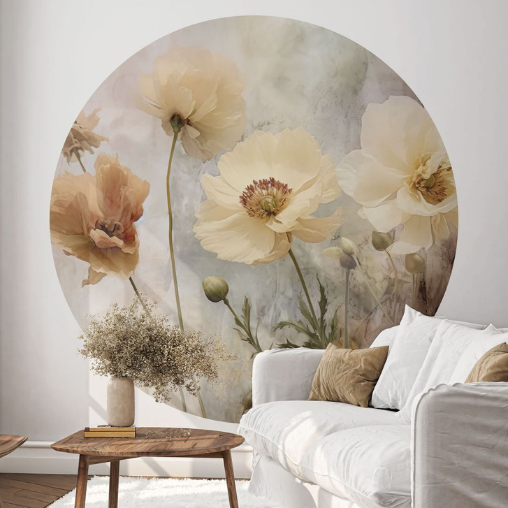 Fototapete Blumenpracht in warmen Pastelltönen | Blumentapete - Paksoylu - Rund - Selbstklebend/Vlies - WA467793