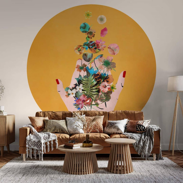 Fototapete Treechild - Bunte Blumen in Fridas Händen - Rund - Selbstklebend/Vlies - WA469617