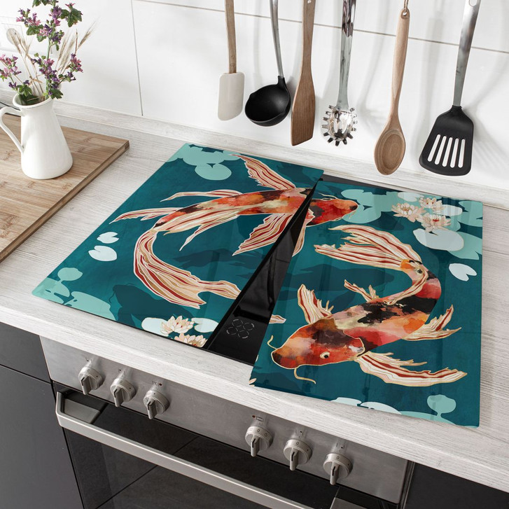 Herdabdeckplatte - Zwei Kois im Teich - SpaceFrog Designs - WA402241