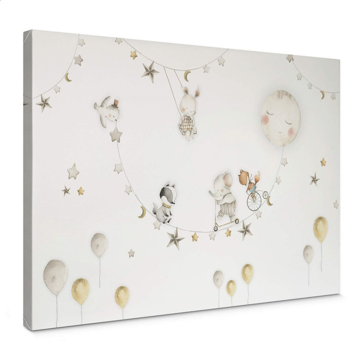 Kinderzimmer Leinwandbild Fröhliche Tiere mit Sternenhimmel - Oliver Robins - WA403904