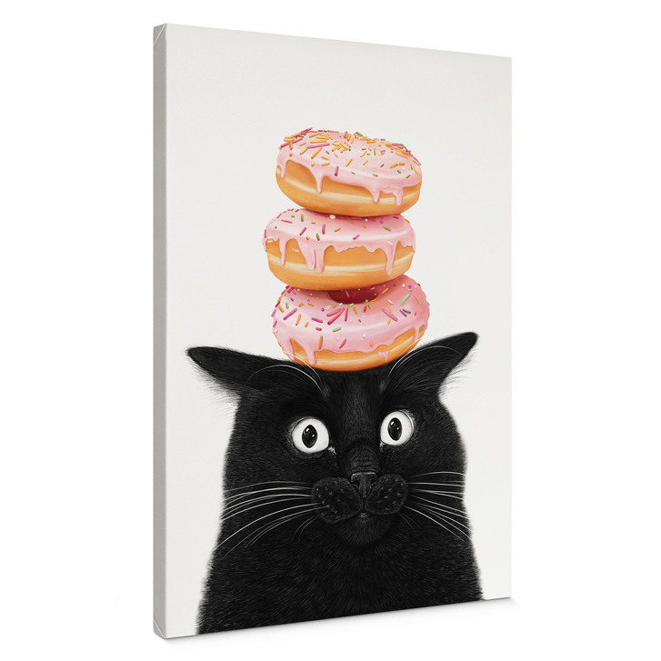 Leinwandbild Schwarze Katze mit pinken Donuts - Korenkova - WA513651