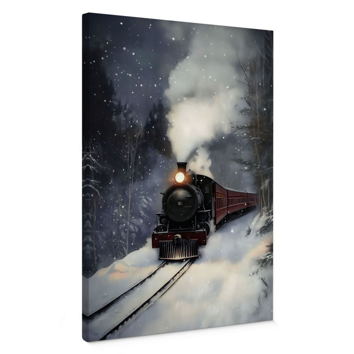 Leinwandbild Winterromantik - Dampflok im verschneiten Wald - Melloi Art Prints - WA496318