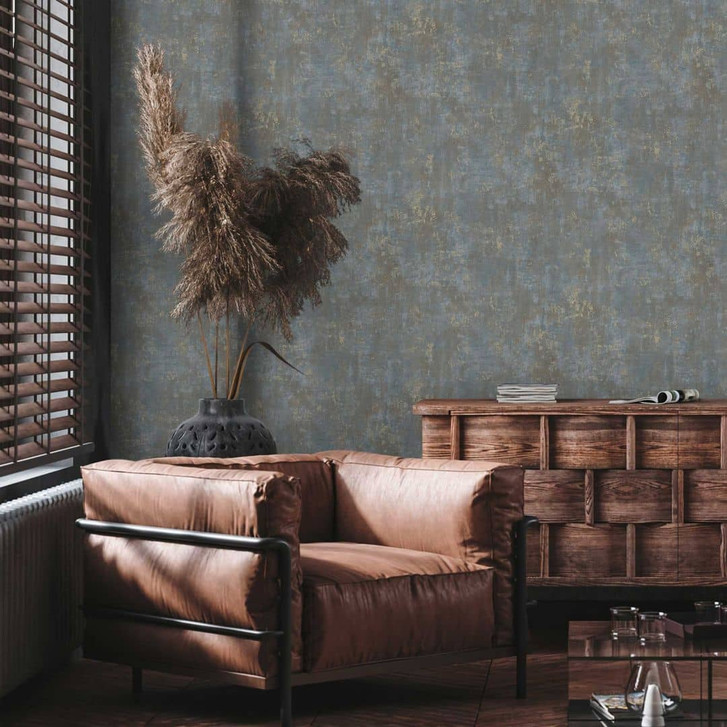 Luxuriöse Vliestapete mit Blattgold-Effekt auf Blauem Grund - Elegante Wandgestaltung - WA397211