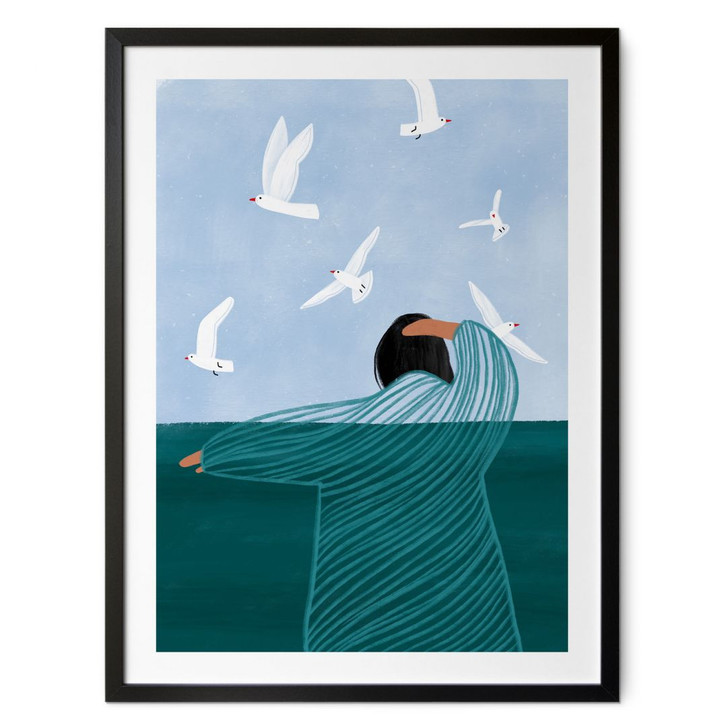 Poster Frau mit Möwen am Meer - Müller - WA497947