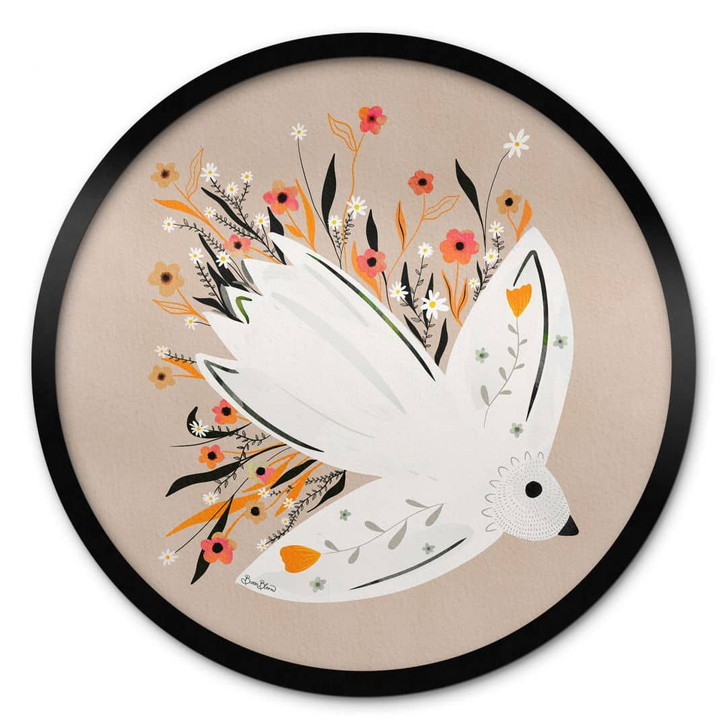 Poster Friedenstaube mit kleinen Blumen - Bloom - Rund - WA407313