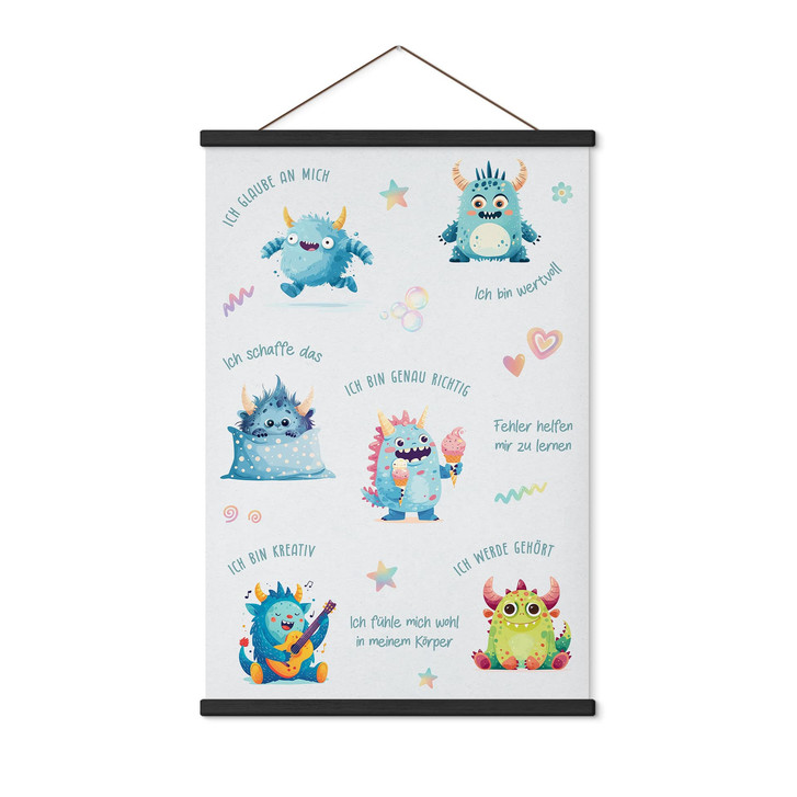 Stoffbild - Affirmationen Monster mit pastelligen Figuren - WA515386