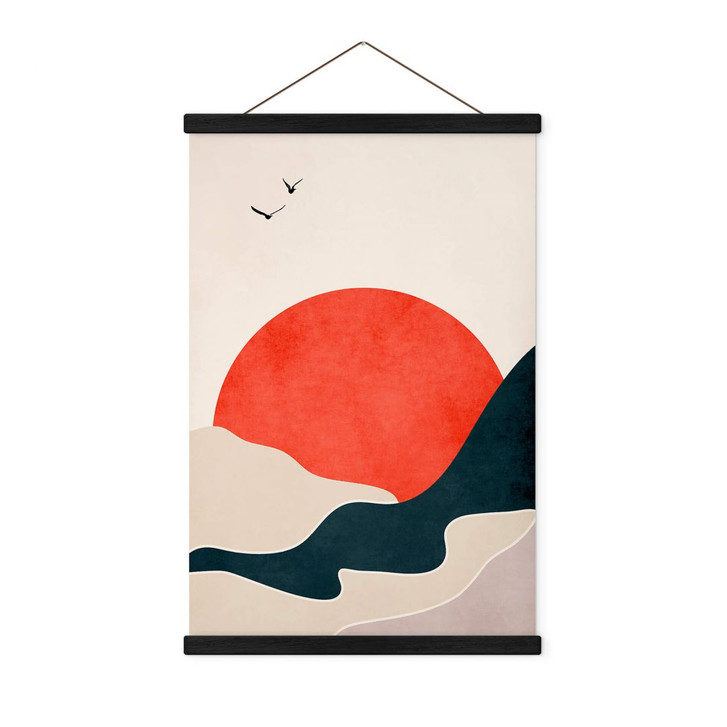 Stoffbild Sonnenaufgang in der Landschaft mit Tauben - Kubistika - WA411322