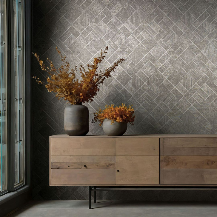 Vliestapete in Silber, Grau Karriert, Rautenmuster Grafisch Geometrisch - WA457115