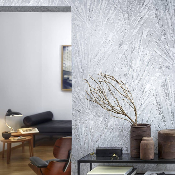 Vliestapete mit Glanz und Fächer-Optik grau, silber Struktur - WA446575