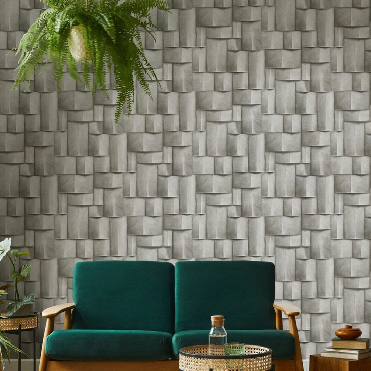 Vliestapete mit Holzmotiv geometrisch weiss, braun 3D-Optik - WA508241
