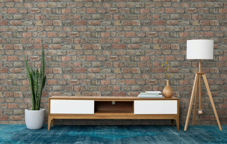 Vliestapete Orange Grau Steinoptik für Wohnzimmer Küche Büro marburg Tapete - WA450619