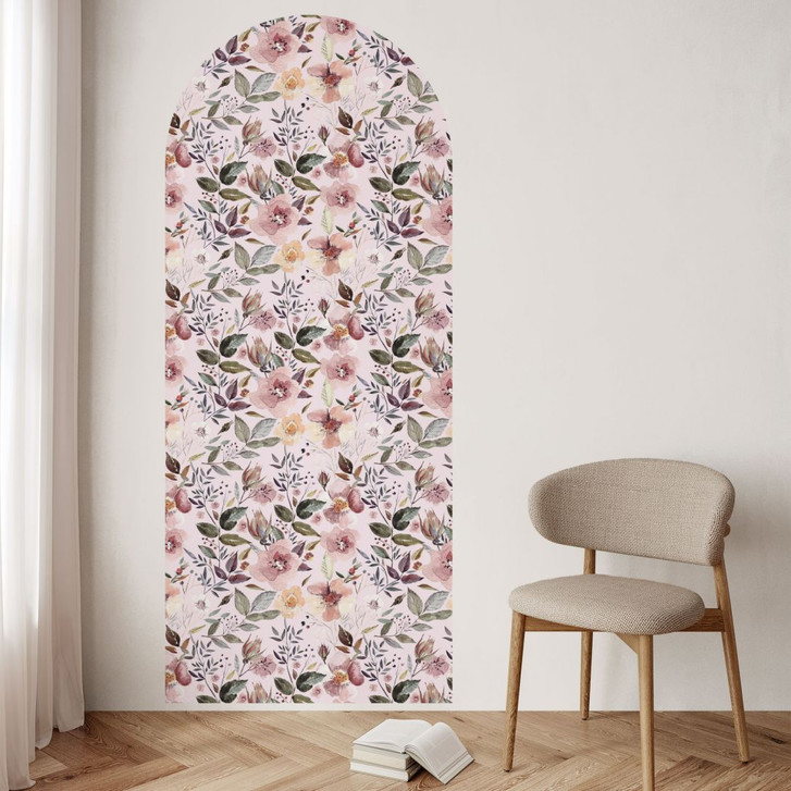 Wandtattoo Rundbogen Wandpaneel Blüten in Aquarell - UN Design - schmal - WA500733