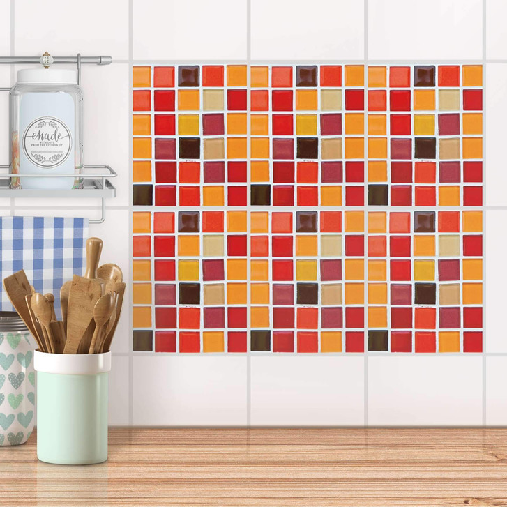 Fliesenaufkleber Set rechteckig - Mosaik Rot-Orange - CR103400
