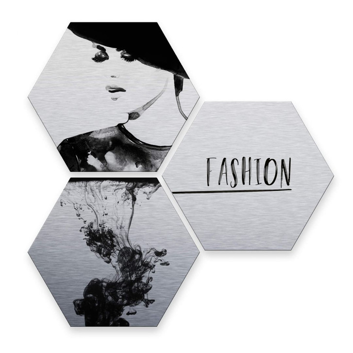 Hexagon - Alu-Dibond-Silbereffekt - Fashion Mode (3er Set) - WA233234