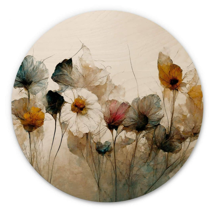 Holzbild Bouquet aus Trockenblumen Rund - Treechild - WA400967