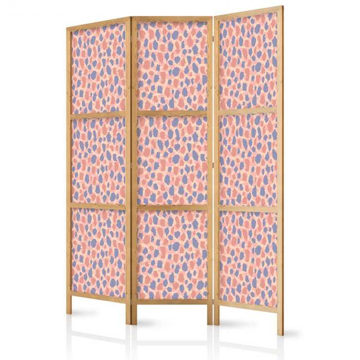 Japanischer Paravent, Raumteiler freistehend, Trennwand - Giraffe Pattern in Blue-Pink Spots - WA455092