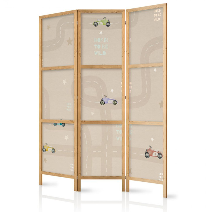 Japanischer Paravent, Raumteiler freistehend, Trennwand - Race on a beige background with stars - WA455072