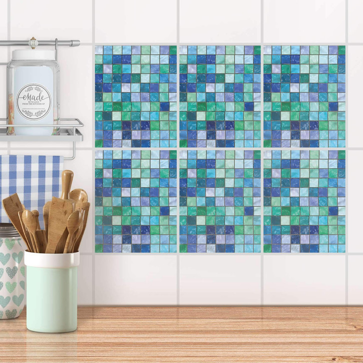 Fliesenaufkleber Set rechteckig - Mosaik Grün-Blau - CR103383