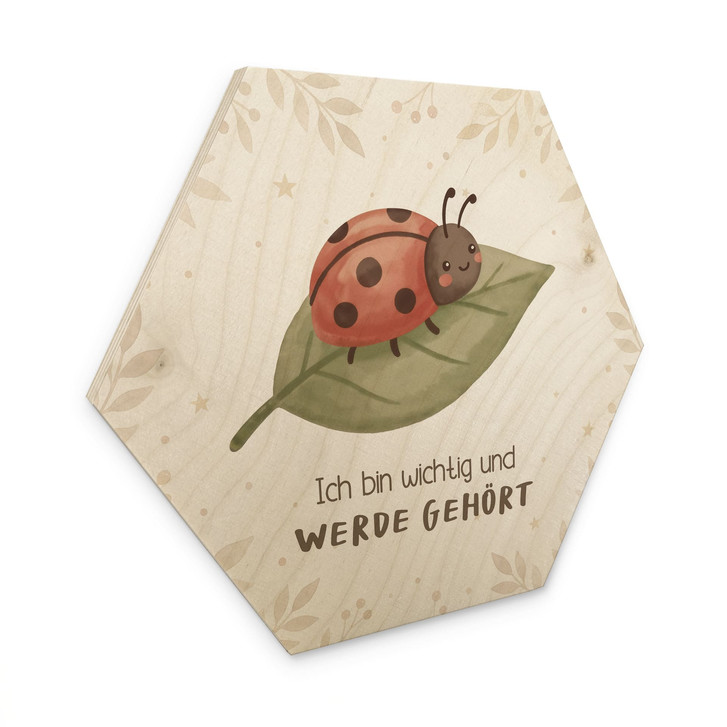 Holzbild Hexagon mit Marienkäfer - Bestärkung 