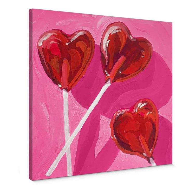 Leinwandbild Pink - Key and Sea - Lollipop in Herzform - Quadratisch - WA402725