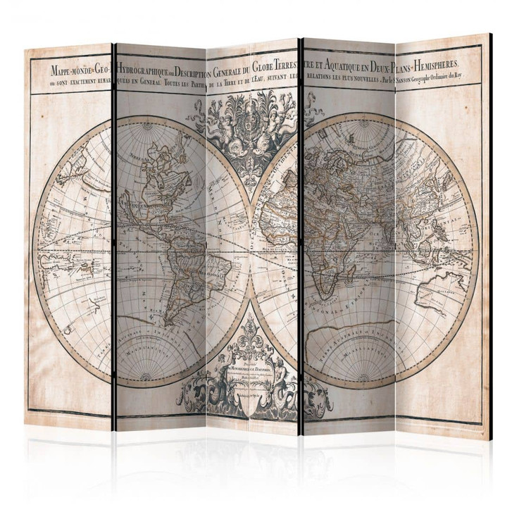 Paravent, Raumteiler freistehend, Trennwand - Mappe-Monde Geo-Hydrographique, 5-teilig - 225 x 172 cm - WA454274