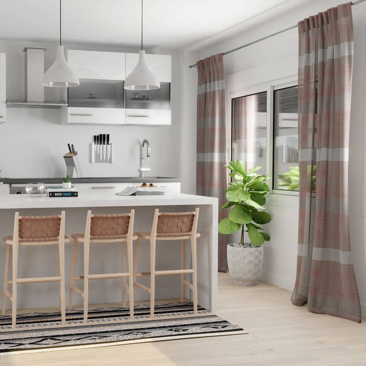 Fertigschal mit verdeckten Schlaufen - Gardine mit Querstreifen - Vorhang grau rosa - WA475002