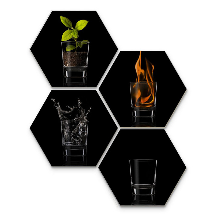 Hexagon - Alu-Dibond-Silbereffekt - Frutos Vargas - The Four Elements (4er Set) - WA245139