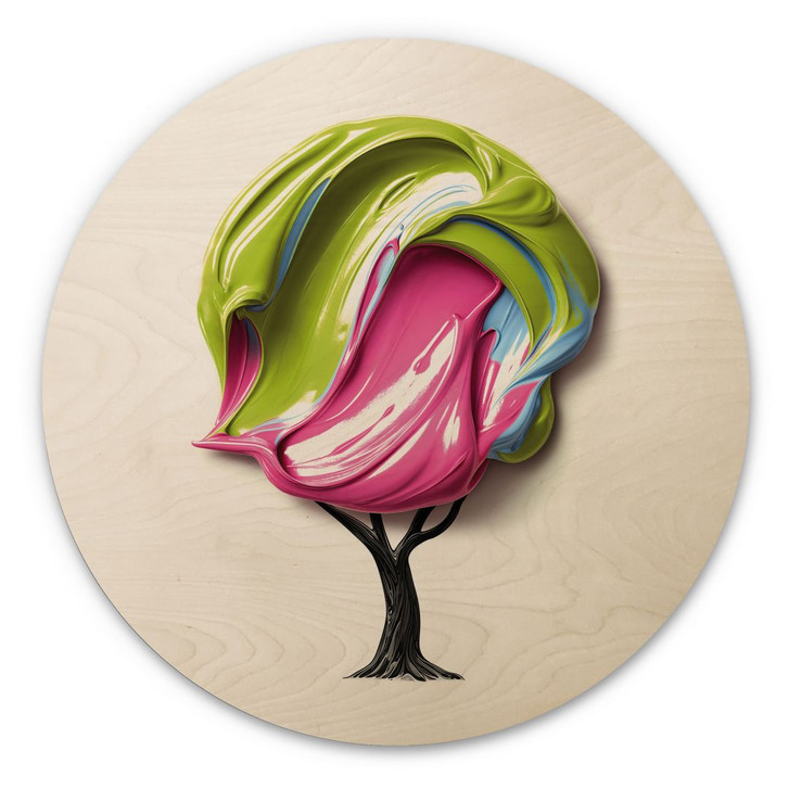 Holzbild Baum mit bunter 3D-Krone - Mielu - Rund - WA459581