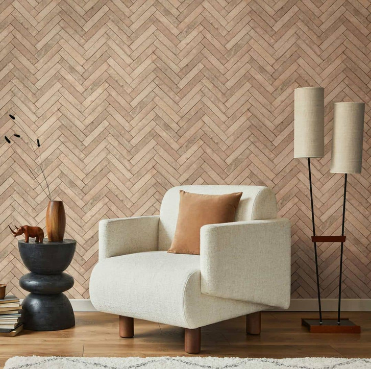 Vliestapete mit Fischgrat Steinmuster beige Steinoptik - WA445539