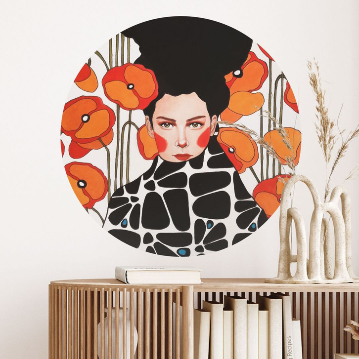 Wandtattoo Frau mit Retro-Mohnblumen - Hülya - Rund - WA501156