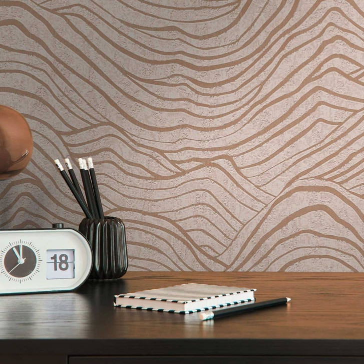 Abstrakte 3D-Tapete mit Wellenmuster Grau Gold - Vliestapete Metallic-Effekt - Rolle - RS103111