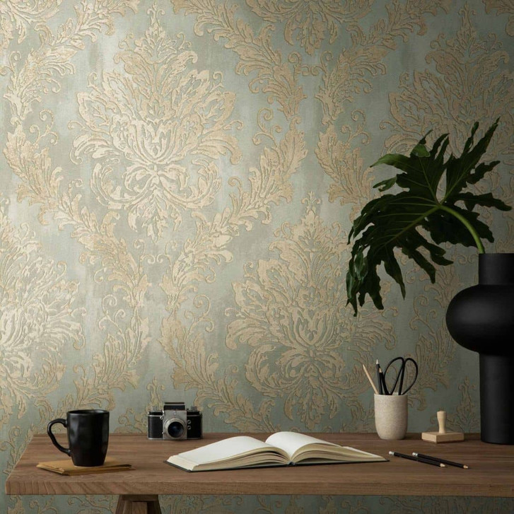 Barock-Tapete Grün Gold - Vliestapete mit Ornament-Muster - Edle Mustertapete - WA480168