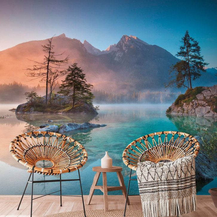 Bergsee-Fototapete Alpen Blau Türkis – Vliestapete 3.75 m x 2.50 m Naturmotiv - WA504970