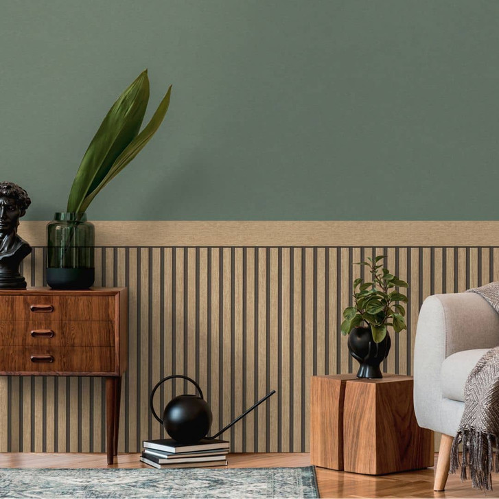 Holzpaneel-Tapete Akustikoptik Braun Schwarz – Vliestapete mit 3D-Struktur - WA465191