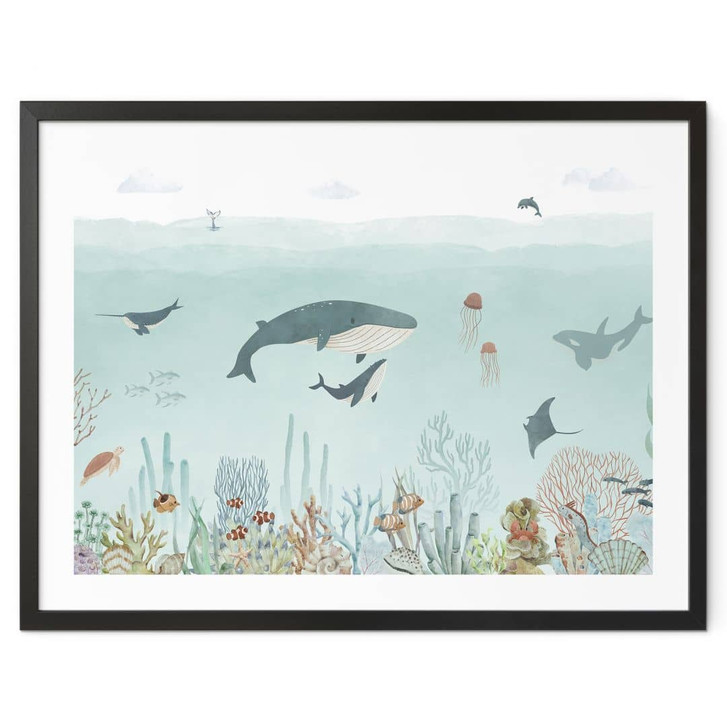 Kinderzimmer Poster Unterwasser-Abenteuer mit Meerestieren - Blau - Oliver Robins - WA435926