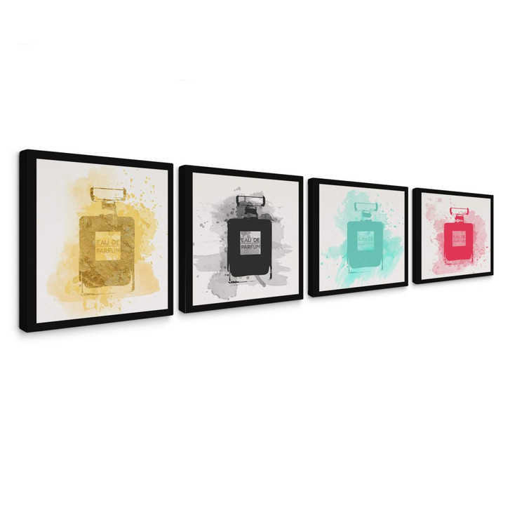 Leinwandbild Eau de Parfum Aquarell Bunt (4-teilig) - WA138452