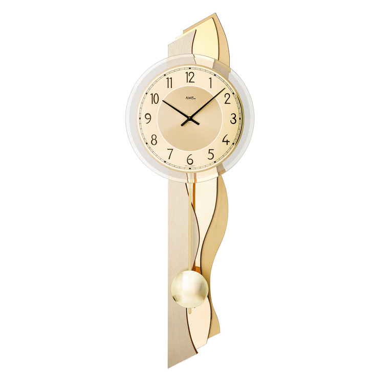 Pendelwanduhr Holzgehäuse, Messing/Aluminium-Auflage - UG100814