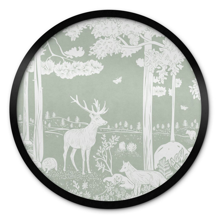 Poster Waldidylle in Grün - Oase für Wildtiere - Kikki Belle - Rund - WA437338