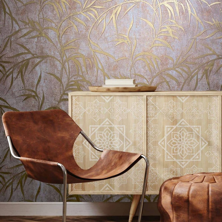 Vliestapete mit Blättern in Betonoptik braun Floral - WA508033